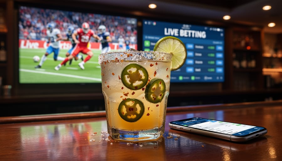 Close-up of spicy jalapeño margarita with salt rim and fresh jalapeño garnish