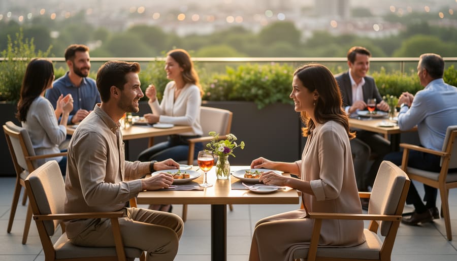 Outdoor Mexican restaurant terrace with tequila and dessert items and a discreet vape area for responsible enjoyment